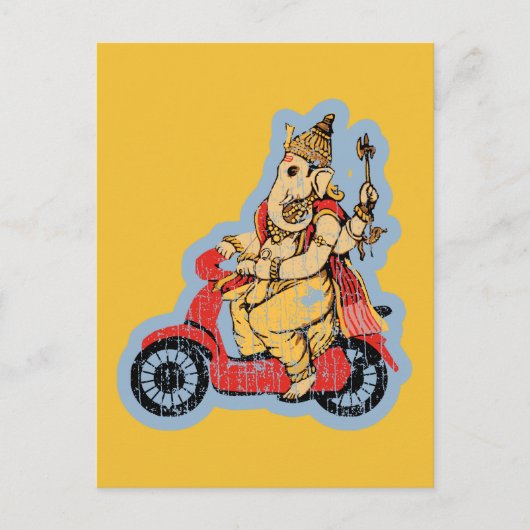 Ganesha Riding a Scooter Postkarte (Vorderseite)
