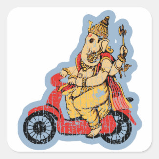Ganesha Riding a Scooter Quadratischer Aufkleber