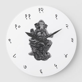 Ganesha Sanskrit Wanduhr-große Runde (weiß) Große Wanduhr