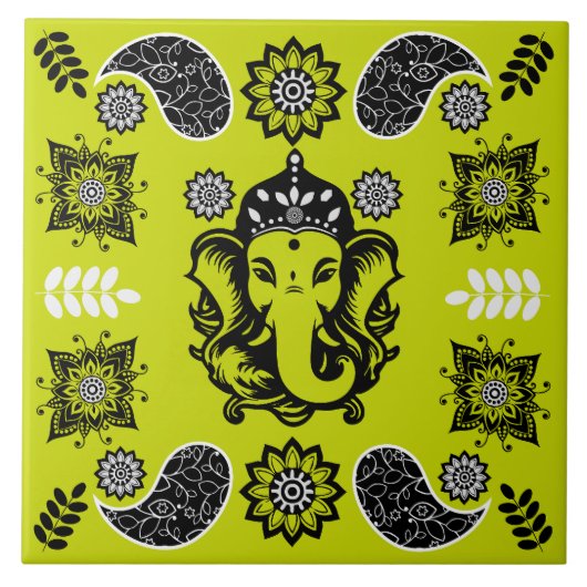 Ganesha Themed Hindu Art Print Fliese (Vorderseite)