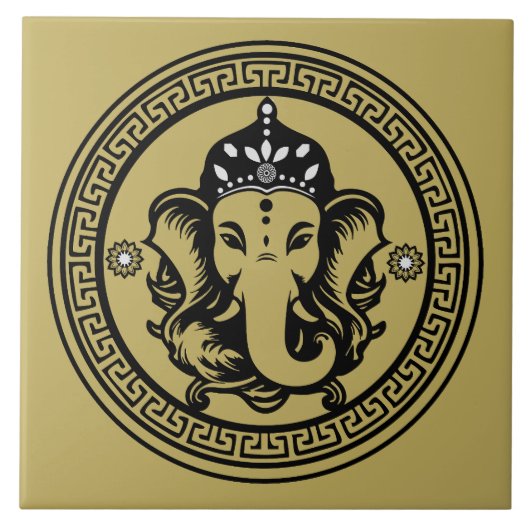 Ganesha Themed Hindu Art Print Fliese (Vorderseite)