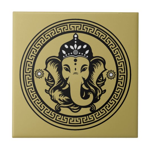 Ganesha Themed Hindu Art Print Fliese (Vorderseite)