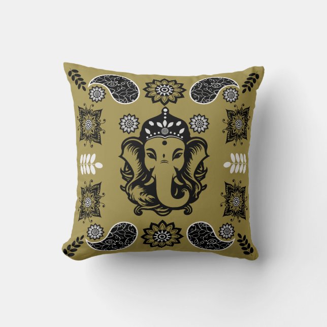 Ganesha Themed Hindu Art Print Kissen (Vorderseite)