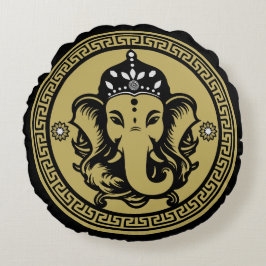 Ganesha Themed Hindu Art Print Rundes Kissen