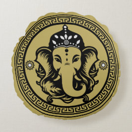 Ganesha Themed Hindu Art Print Rundes Kissen