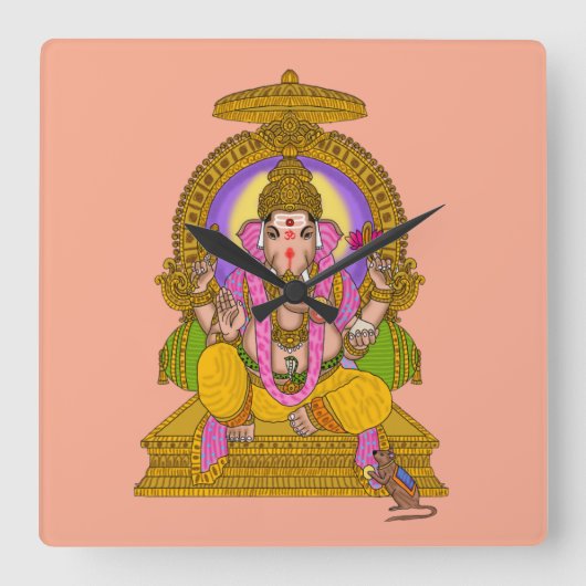 Ganesha Wall Clock Quadratische Wanduhr (Vorderseite)