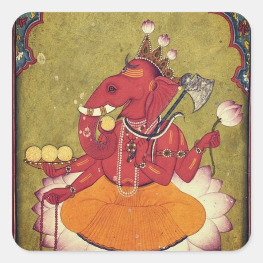 Ganesha will seinen Lotus wegwerfen Quadratischer Aufkleber (Vorderseite)