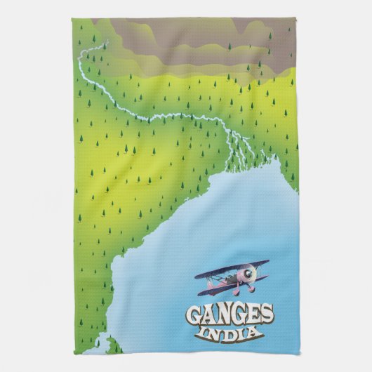 Ganges India kartografisches Reiseplakat Geschirrtuch (Vertikal)