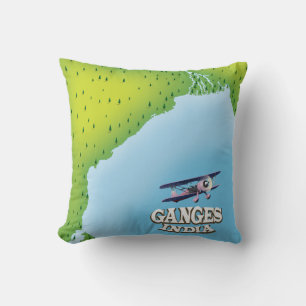Ganges India kartografisches Reiseplakat Kissen