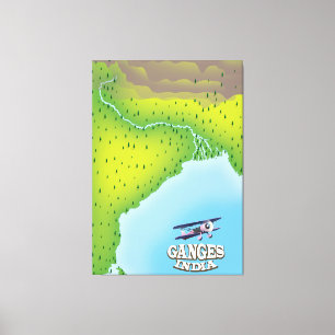 Ganges India kartografisches Reiseplakat Leinwanddruck