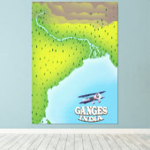 Ganges India kartografisches Reiseplakat Leinwanddruck (Insitu (Holzboden))