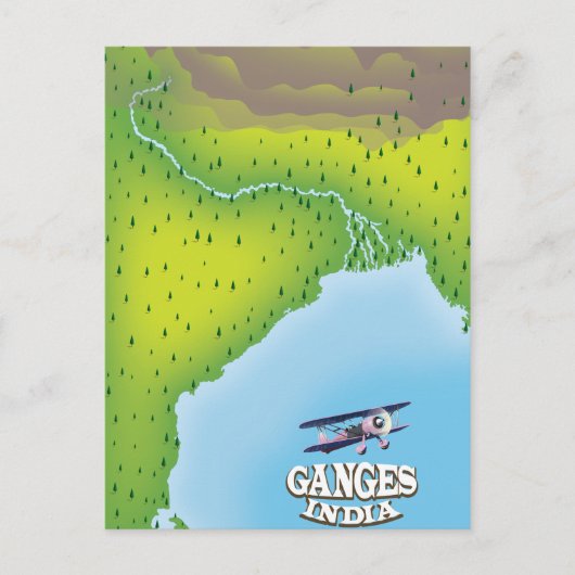 Ganges India kartografisches Reiseplakat Postkarte (Vorderseite)