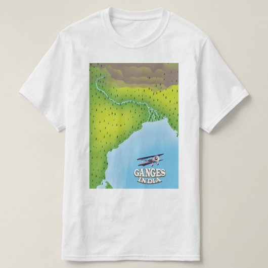 Ganges India kartografisches Reiseplakat T-Shirt (Design vorne)
