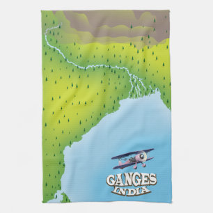 Ganges Indien Karte Reiseplakat Geschirrtuch