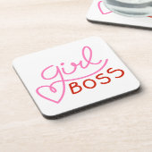 Gängige Girl Boss Rosa Rote Herzen Getränkeuntersetzer (Linke Seite)