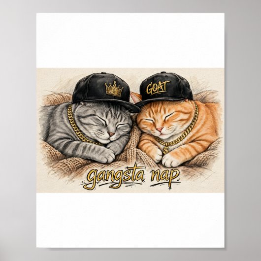 Gangsta Nap — Schlafende Rapper Katzen, Goldketten Poster (Vorne)