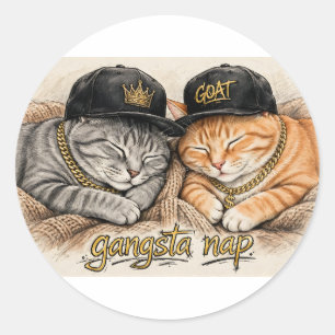 Gangsta-Nickerchen-Lustiger-Katzen-Aufkleber Runder Aufkleber