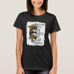 Gangsta Rap Leopard Skull Lady Mama Life Messy Bun T-Shirt