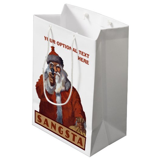 Gangsta Santa Custom Geschenktasche Mittlere Geschenktüte (Rückseite Schrägansicht)