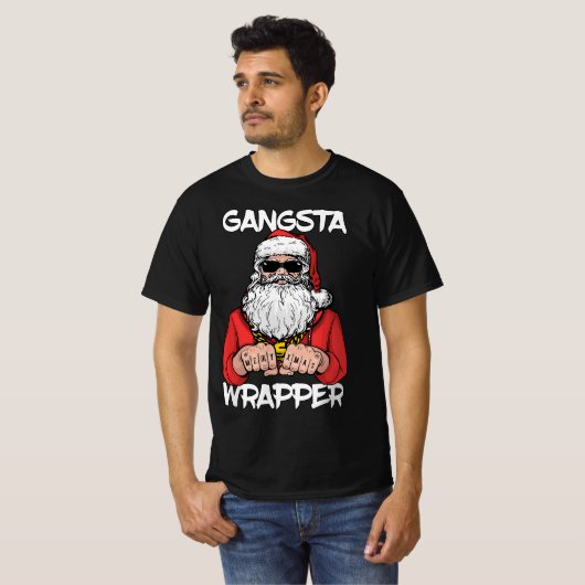 Gangsta Wrapper Funny Weihnachten T-Shirt (Vorne ganz)