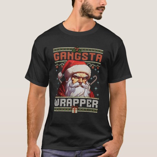 Gangsta Wrapper Ugly Sweater Weihnachtsfamilie T-Shirt (Vorderseite)