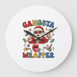 Gangsta-Wrapper-Weihnachtsmann-Mikrofon-Geld Große Wanduhr