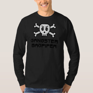 Gangster Bagpiper Skull und Cross Bone Word Design T-Shirt