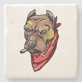 Gangster Dog | Tattoos Red Bandana Stone Untersetz Steinuntersetzer