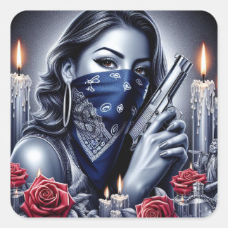 Gangster Girl Hip Hop chicano Art Design Quadratischer Aufkleber
