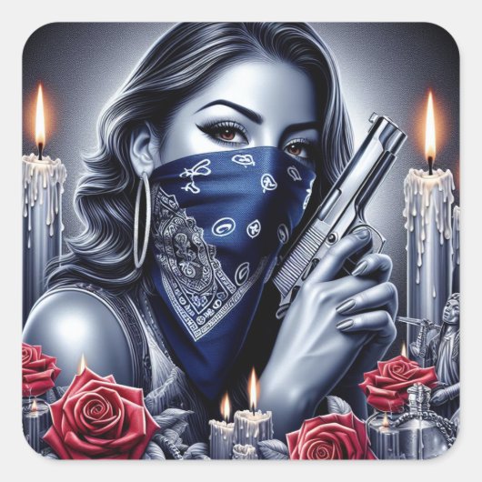 Gangster Girl Hip Hop chicano Art Design Quadratischer Aufkleber (Vorderseite)