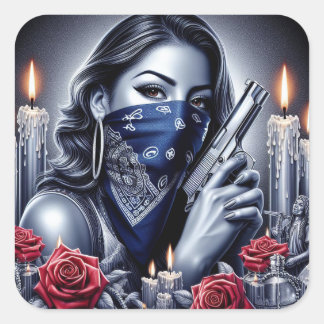 Gangster Girl Hip Hop chicano Art Design Quadratischer Aufkleber