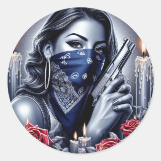 Gangster Girl Hip Hop chicano Art Design Runder Aufkleber
