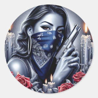 Gangster Girl Hip Hop chicano Art Design Runder Aufkleber
