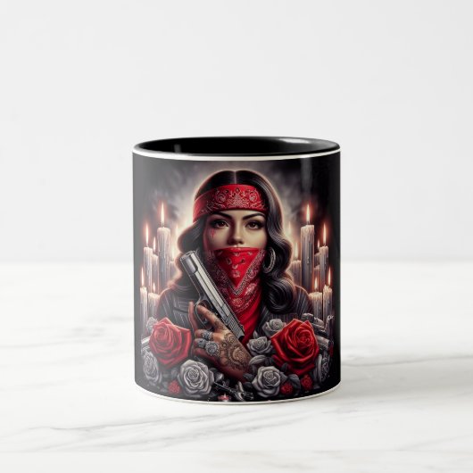 Gangster Girl Hip Hop chicano Art Grafik Zweifarbige Tasse (Mittel)