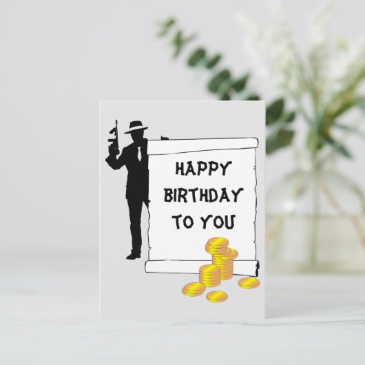 Gangster - Happy Birthday lustig, anpassbar Postkarte (Stehend Vorderseite)
