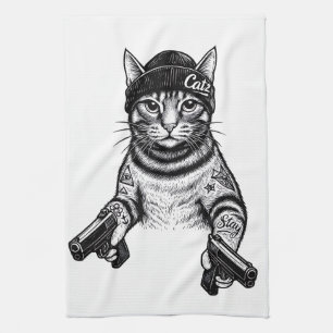 Gangster-Katzen-Tattoo-Kunst Coole Streetwear-Ki Geschirrtuch
