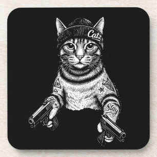 Gangster-Katzen-Tattoo-Kunst   Coole Streetwear-Ki Getränkeuntersetzer