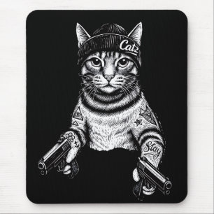 Gangster-Katzen-Tattoo-Kunst   Coole Streetwear-Ki Mousepad