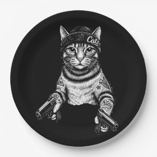 Gangster-Katzen-Tattoo-Kunst Coole Streetwear-Ki Pappteller