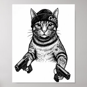 Gangster-Katzen-Tattoo-Kunst Coole Streetwear-Ki Poster