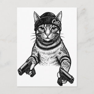 Gangster-Katzen-Tattoo-Kunst Coole Streetwear-Ki Postkarte