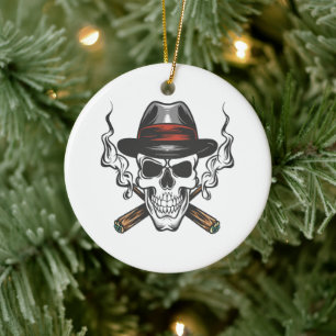 Gangster-Schädel Keramik Ornament