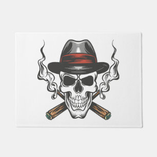 Gangster-Schädel mit Fedora-Hut Fußmatte