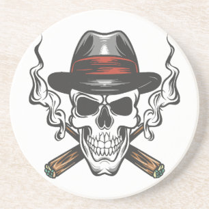 Gangster-Schädel mit Fedora-Hut Getränkeuntersetzer