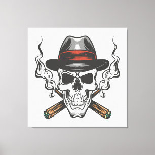 Gangster-Schädel mit Fedora-Hut Leinwanddruck
