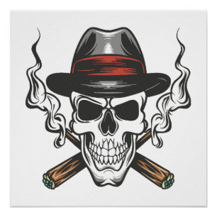 Gangster-Schädel mit Fedora-Hut Poster