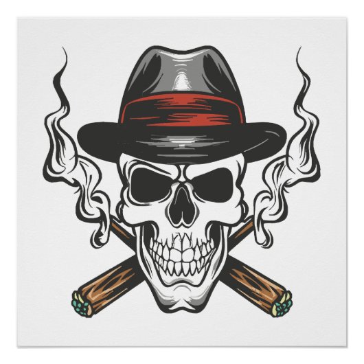Gangster-Schädel mit Fedora-Hut Poster (Vorderseite)