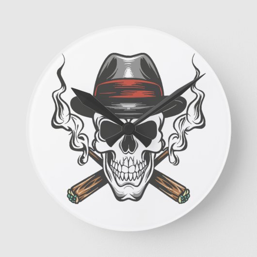 Gangster-Schädel Runde Wanduhr (Vorderseite)