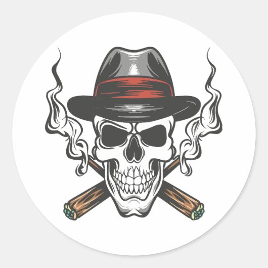 Gangster-Schädel Runder Aufkleber (Vorderseite)