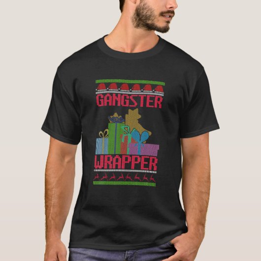 Gangster Wrapper Ugly Christmas Sweater Funny Pub T-Shirt (Vorderseite)